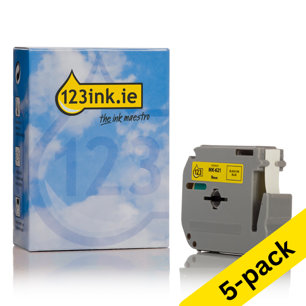 123ink version replaces Brother M-K621BZ black on yellow tape, 9mm (5-pack) MK621BZC 650701 - 1