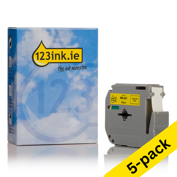 123ink version replaces Brother M-K631BZ black on yellow non-laminated tape, 12mm (5-pack) MK631BZC 650694 - 1