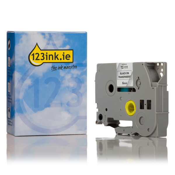 123ink version replaces Brother TZe-111 black on transparent tape, 6mm TZe111C 080397 - 1