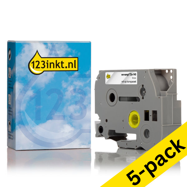 123ink version replaces Brother TZe-145 white on transparent tape, 18mm (5-pack) TZe145C 650680 - 1
