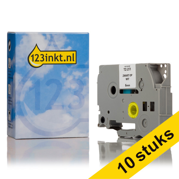 123ink version replaces Brother TZe-211 black on white tape, 6mm (10-pack) TZe211C 650780 - 1