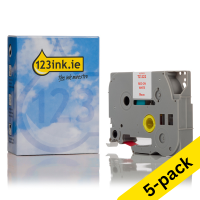123ink version replaces Brother TZe-222 red on white tape, 9mm | 5-pack 650693