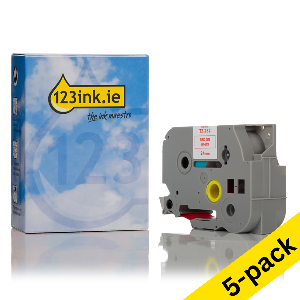 123ink version replaces Brother TZe-252 red on white tape, 24mm | 5-pack 650663 - 1