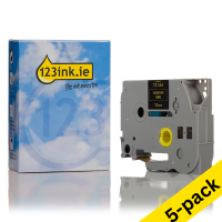 123ink version replaces Brother TZe-334 gold on black tape, 12mm | 5-pack 650651