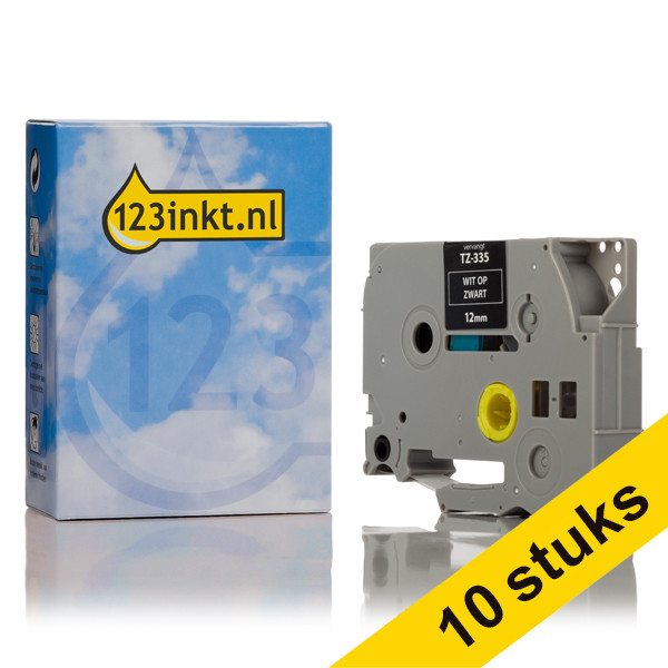 123ink version replaces Brother TZe-335 white on black tape, 12mm (10-pack) TZe335C 650791 - 1