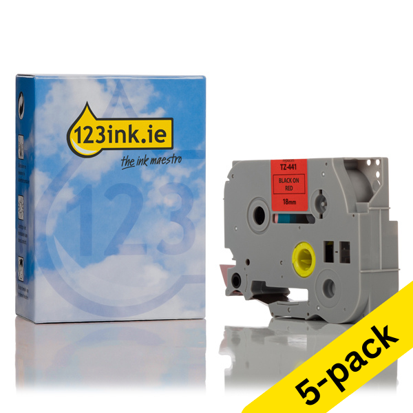 123ink version replaces Brother TZe-441 black on red tape, 18mm (5-pack) TZe441C 650705 - 1