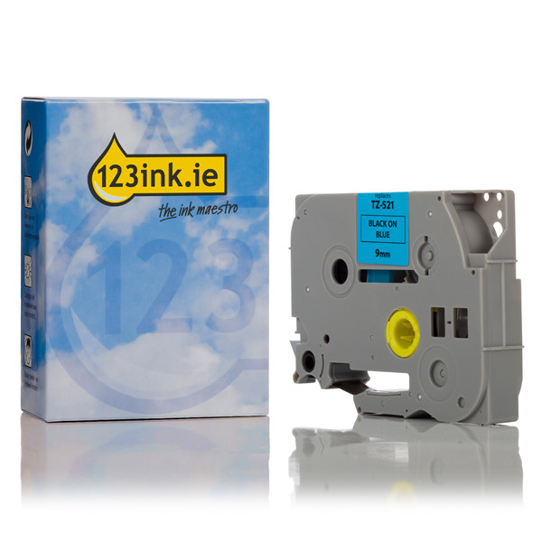123ink version replaces Brother TZe-521 black on blue tape, 9mm TZe521C 080479 - 1