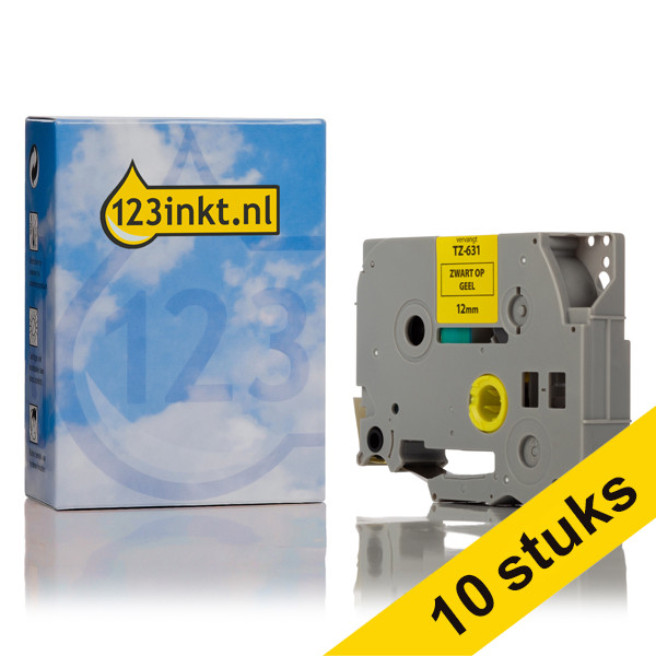 123ink version replaces Brother TZe-631 black on yellow tape, 12mm | 10-pack 650792 - 1