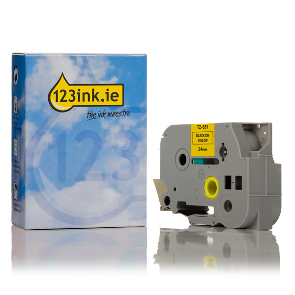 123ink version replaces Brother TZe-651 black on yellow tape, 24mm | 10-pack 650544 - 1