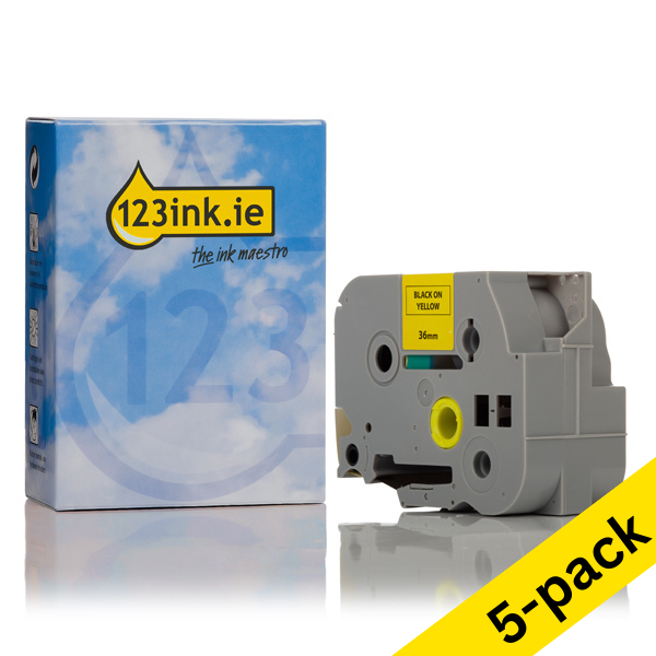 123ink version replaces Brother TZe-661 black on yellow tape, 36mm (5-pack) TZe661C 650648 - 1