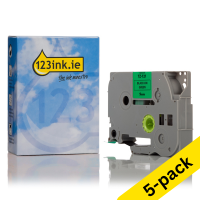 123ink version replaces Brother TZe-721 black on green tape, 9mm | 5-pack 650692