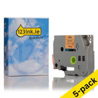 123ink version replaces Brother TZe-B31 black on fluorescent orange tape, 12mm | 5-pack 650674