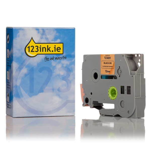 123ink version replaces Brother TZe-B31 black on fluorescent orange tape, 12mm TZeB31C 080649 - 1