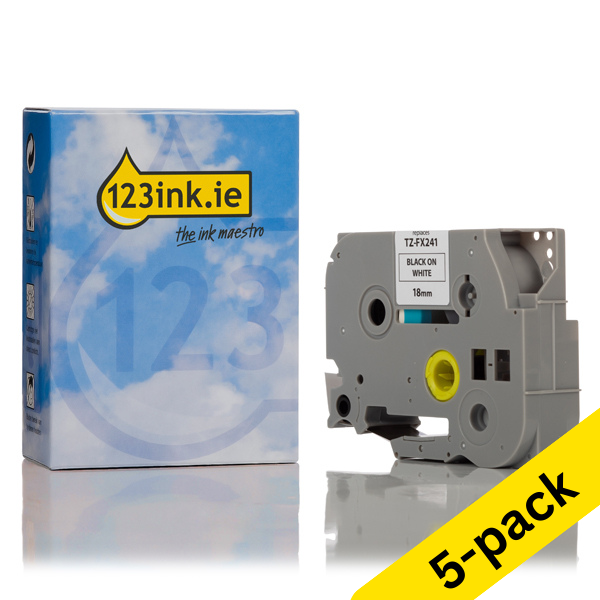 123ink version replaces Brother TZe-FX241 Flexi ID black on white tape, 18mm | 5-pack 650695 - 1
