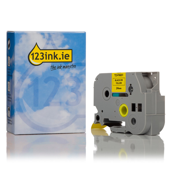 123ink version replaces Brother TZe-FX651 Flexi ID black on yellow tape, 24mm TZEFX651C 080833 - 1