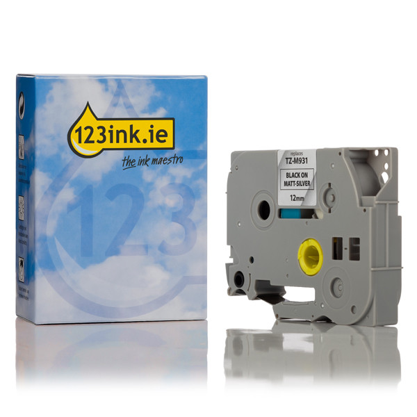 123ink version replaces Brother TZe-M931 black on matte silver tape, 12mm TZeM931C 080383 - 1