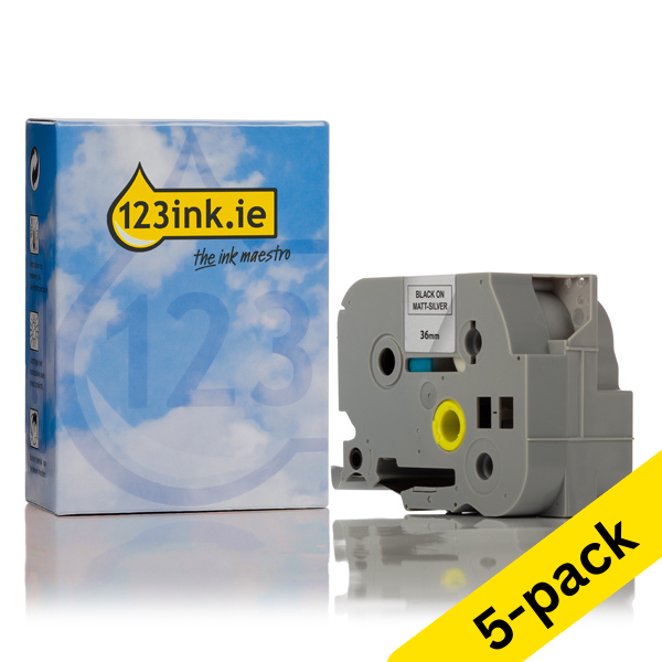 123ink version replaces Brother TZe-M961 black on matte silver tape, 36mm | 5-pack 650689 - 1