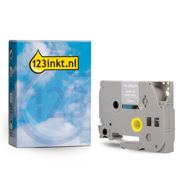 123ink version replaces Brother TZe-MQL35 white on light grey tape, 12mm TZeMQL35C 080391 - 1