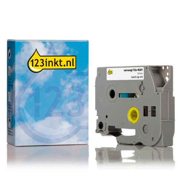 123ink version replaces Brother TZe-N201 black on white non-laminated tape, 3.5mm TZeN201C 080609 - 1