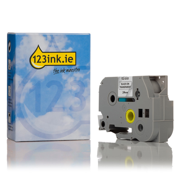 123ink version replaces Brother TZe-S151 extra adhesive black on transparent tape, 24mm TZES151C 080665 - 1