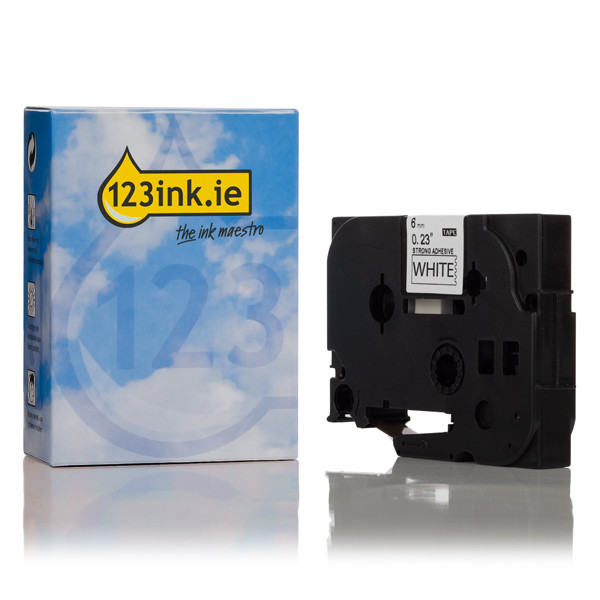 123ink version replaces Brother TZe-S211 extra adhesive black on white tape, 6mm TZeS211C 080669 - 1