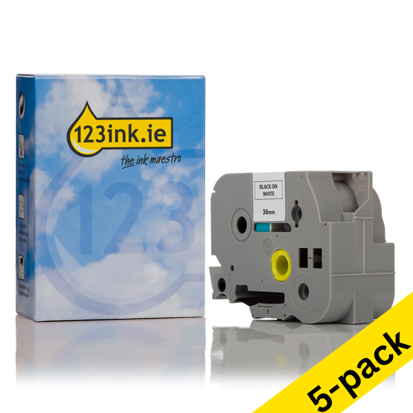 123ink version replaces Brother TZe-S261 extra adhesive black on white tape, 36mm (5-pack) TZeS261C 650642 - 1