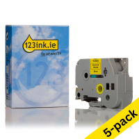 123ink version replaces Brother TZe-S651 extra adhesive black on yellow tape, 24mm | 5-pack