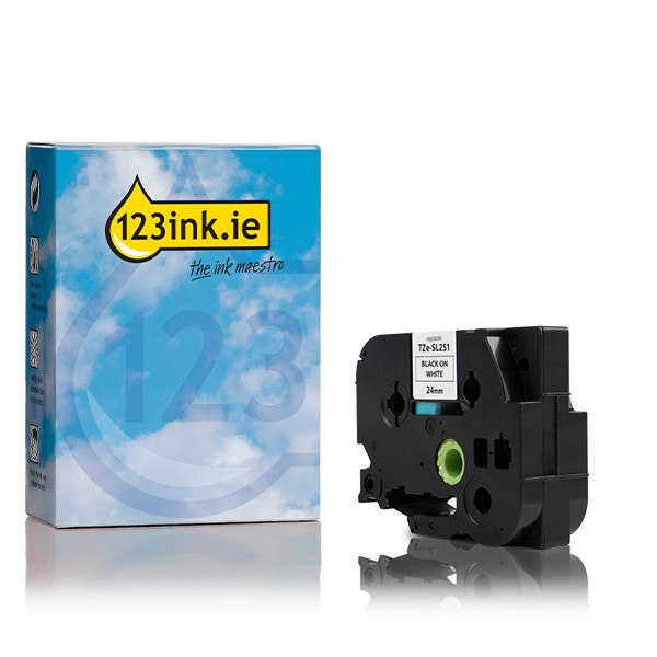 123ink version replaces Brother TZe-SL251 black on white self-laminating tape, 24mm TZESL251C 080841 - 1