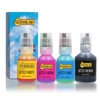 123ink version replaces Brother BTD180 BK/C/M/Y ink bottle 4-pack 051513