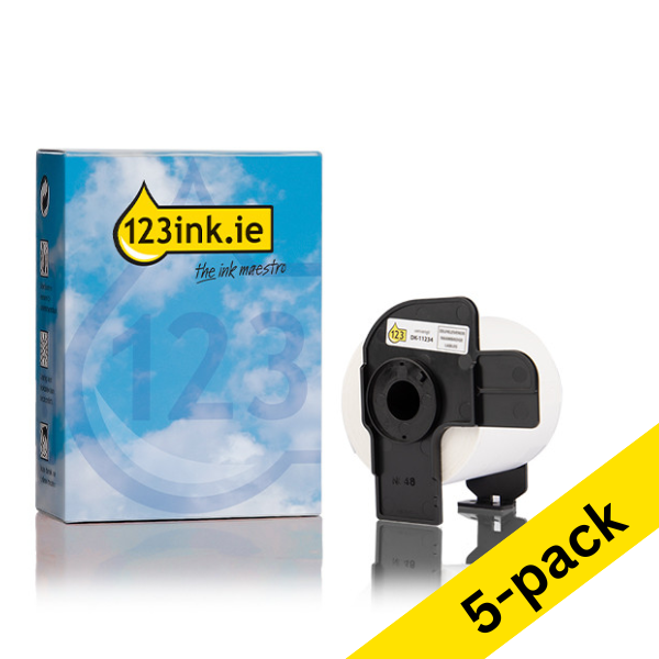 123ink version replaces Brother DK-11234 black on white self-adhesive name badge labels | 5-pack 650847 - 1