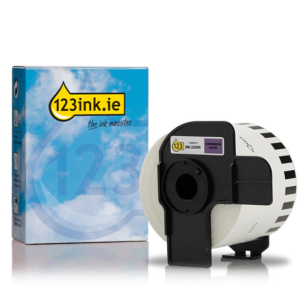 123ink version replaces Brother DK-22205 continuous black on purple paper tape 080807 - 1