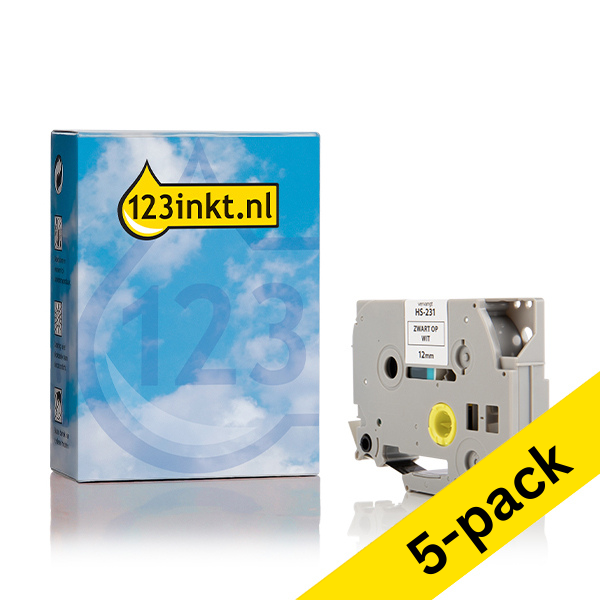 123ink version replaces Brother HSe-231 black on white heat-shrink tape, 12mm (5-pack)  650639 - 1