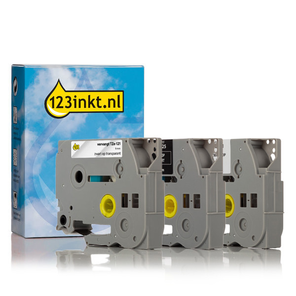 123ink version replaces Brother TZe-221+TZe-121+TZe-325, 9mm | 3-pack 350623 - 1