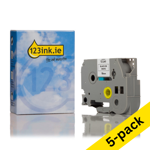 123ink version replaces Brother TZe-241 black on white tape, 18mm | 5-pack 653075 - 1