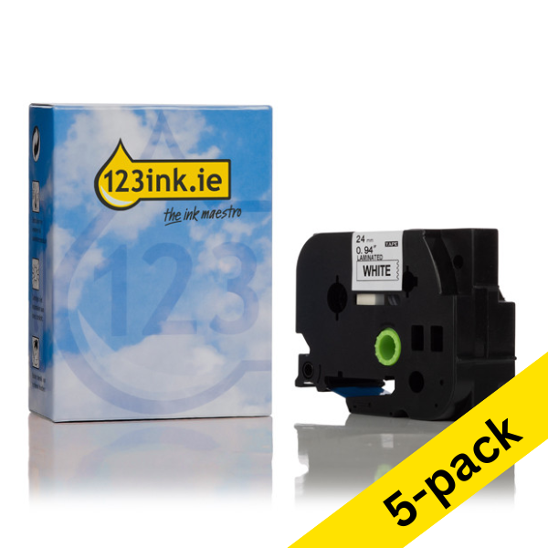 123ink version replaces Brother TZe-253 blue on white tape, 24mm | 5-pack 650840 - 1
