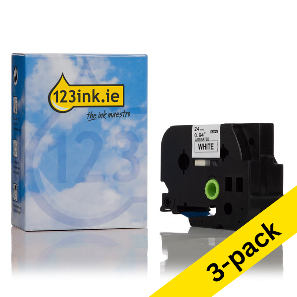 123ink version replaces Brother TZe-253 blue on white tape, 24mm (3-pack)  080991 - 1
