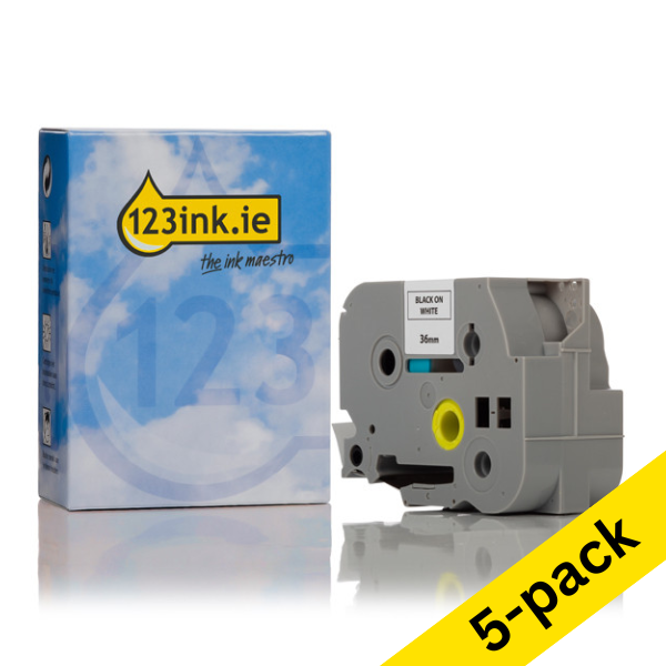 123ink version replaces Brother TZe-261 black on white tape, 36mm (5-pack) 653076 - 1