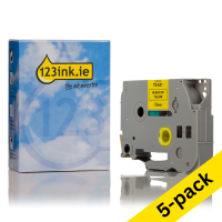 123ink version replaces Brother TZe-631 black on yellow tape, 12mm | 5-pack 653077