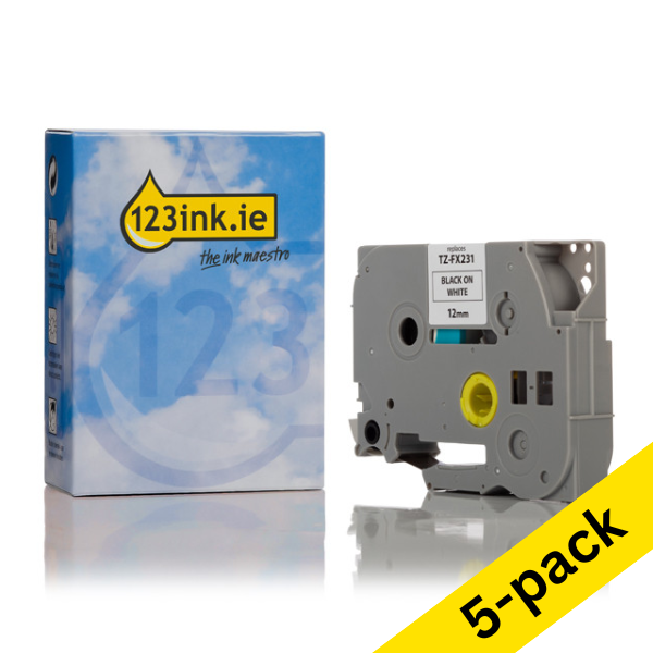 123ink version replaces Brother TZe-FX231 Flexi ID black on white tape, 12mm (5-pack) 653080 - 1