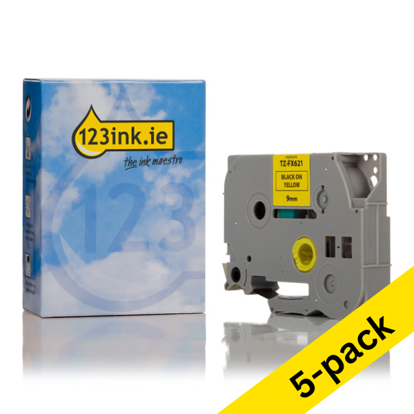 123ink version replaces Brother TZe-FX621 Flexi ID black on yellow tape, 9mm | 5-pack 650842 - 1