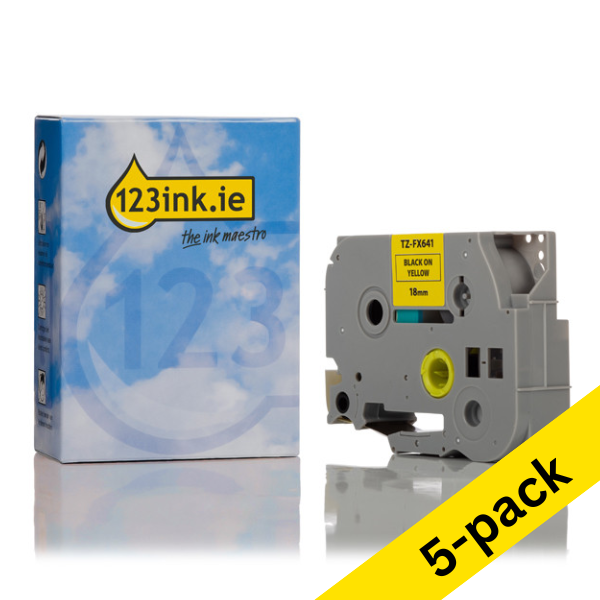 123ink version replaces Brother TZe-FX641 Flexi ID black on yellow tape, 18mm | 5-pack 650855 - 1