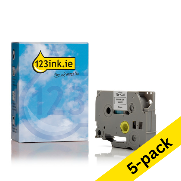 123ink version replaces Brother TZe-N221 black on white tape, 9mm | 5-pack 650851 - 1