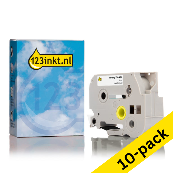 123ink version replaces Brother TZe-N251 black on white tape, 24mm | 10-pack 650839 - 1