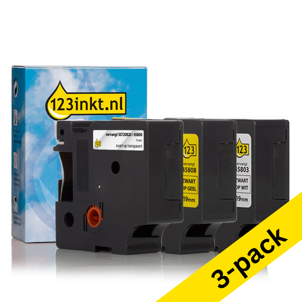 123ink version replaces Dymo D1 self-adhesive polyester tape multipack, 19mm (3-pack) S0720820C S0720830C S0720880C 089297 - 1