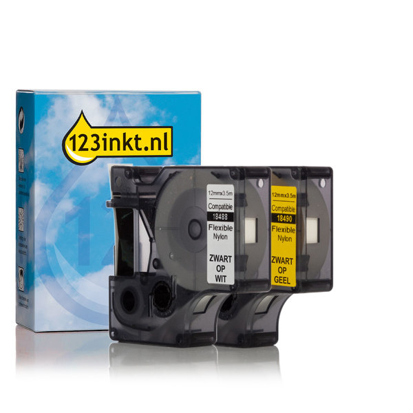 123ink version replaces Dymo IND Rhino flexible nylon tape multipack, 12mm 18488C 18490C 089231 - 1