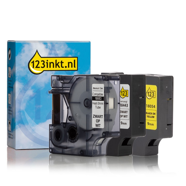 123ink version replaces Dymo IND Rhino vinyl tape multipack, 9mm 18053C 18054C 18443C 089243 - 1
