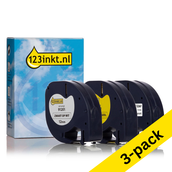 123ink version replaces Dymo Letratag tape multipack, 12mm (3-pack) S0721530C S0721610C S0721620C 089277 - 1