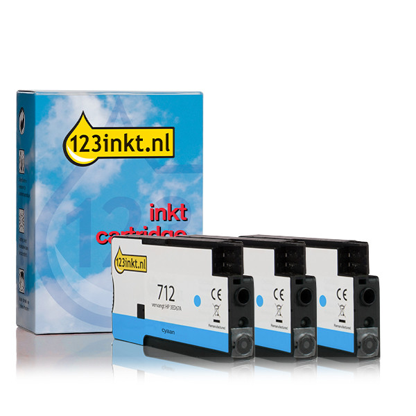 123ink version replaces HP 712 (3ED77A) cyan ink cartridge 3-pack 3ED77A 010085 - 1