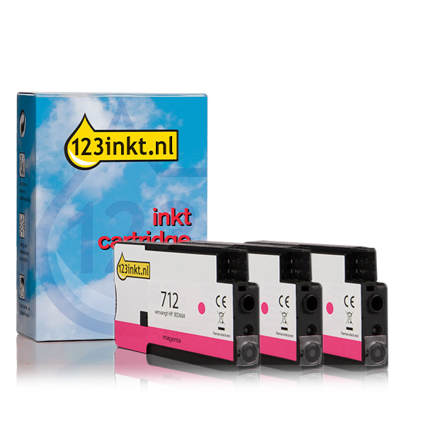123ink version replaces HP 712 (3ED78A) magenta ink cartridge 3-pack 3ED78A 010087 - 1