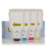123ink version replaces HP 728 BK/C/M/Y extra high-capacity ink cartridge (4-pack)